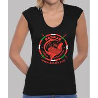 girl manga v neck cut black white and red logo ikurria