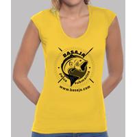 girl, manga v-neck cut, yellow and black logo white white rope handi