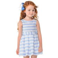 Girl striped dress with flower applique on waist Mayoral