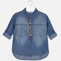 Girl long sleeve denim blouse with applique Mayoral