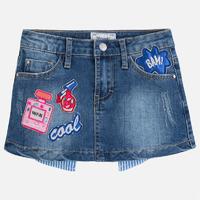 girl short denim skirt with patches mayoral