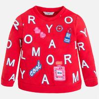 Girl round neck sweater with embroidered labels and print Mayoral