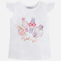 Girl ruffled sleeve t-shirt with print and applique Mayoral