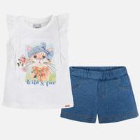 Girl denim shorts and short sleeve t-shirt Mayoral