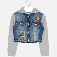 Girl denim jacket with fleece sleeves and hood Mayoral