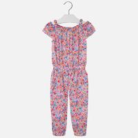 Girl print jumpsuit with elastic waist and bow Mayoral