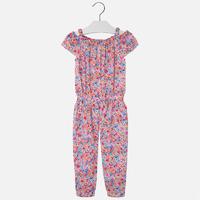 girl print jumpsuit with elastic waist and bow mayoral