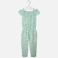 girl print jumpsuit with elastic waist and bow mayoral