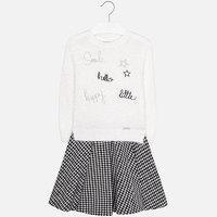 Girl long sleeve dress with faux fur and jacquard Mayoral