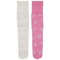 Girls pink and cream stretch pretty butterfly print tights two pack - Multicolour