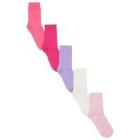 Girls pink cotton rich everyday plain basic ankle socks - 5 pack - Pink