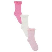 Girls pink and cream textured cotton rich lace frill trim socks three pack - Pink
