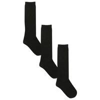 Girls cotton rich classic plain basic navy grey white black knee high socks - 3 pack - Black