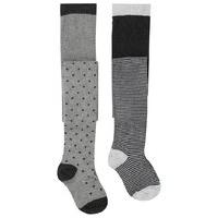 Girls grey stripe and spot pattern cotton rich everyday tights - 2 pack - Grey