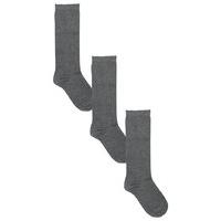 Girls cotton rich classic plain basic navy grey white black knee high socks - 3 pack - Grey