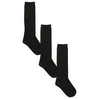 Girls cotton rich classic plain basic navy grey white black knee high socks - 3 pack - Black