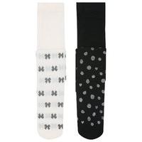 Girls nylon white and black silver glitter bow and spot print tights two pack - Black