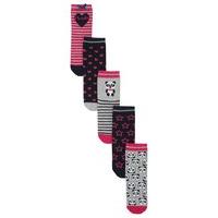 Girls Cotton Blend Panda Star Stripe And Heart Design Ankle Socks - 5 Pack - Multicolour