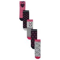 girls cotton blend panda star stripe and heart design ankle socks 5 pa ...