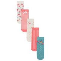 Girls multi colour floral polka dot and bird print cotton rich ankle socks five pack - Multicolour