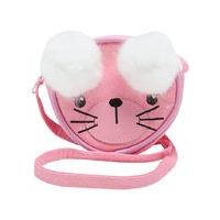 Girls pink fur pom pom mouse face design with zip fastening long strap over the shoulder bag - Pink