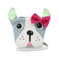 Girls Kite and Cosmic French bulldog face bow applique zip fastening over the shoulder bag - Multicolour