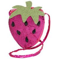 Girls pink strawberry shaped long cross body strap sequin bag - Pink