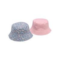 Girls cotton rich denim butterfly print and plain pink sun hats two pack - Multicolour