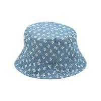 Girls denim cotton rich white floral print bucket style hat - Denim