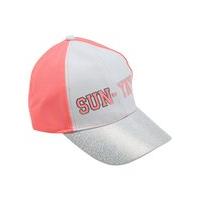 Girls cotton rich pink white colour block design `sun-yay? slogan silver glitter brim baseball cap - White
