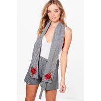 Gingham Floral Embroidered Scarf - multi