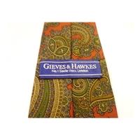 Gieves & Hawkes Designer Silk Tie Deep Red With Beautiful Green & Blue Paisley Pattern