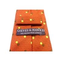 Gieves & Hawkes Designer Silk Tie Deep Red With Gold & chocolate Brown Spots
