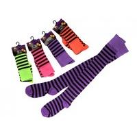 Girls Long Leg Stripe Halloween Socks Assorted Colours