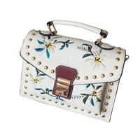 Girls Women Leather Messenger Bag Flower Handbag Ladies Small Crossbody Shoulder Bag Black/White