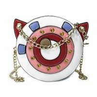 Girls Women PU Chain Shoulder Bag Cat Ear Round Handbag Ladies Small Crossbody Messenger Bag Pink/Blue