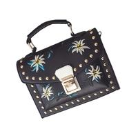 Girls Women Leather Messenger Bag Flower Handbag Ladies Small Crossbody Shoulder Bag Black/White