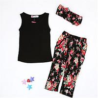 girls black sleeveless top and pants clothing setincluding printed hea ...