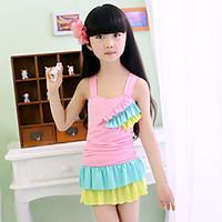 Girl Ruffle Rainbow Patchwork Swimwear, Spandex