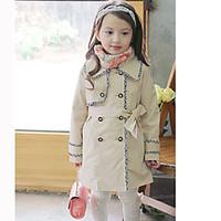 Girl\'s Casual Solid Trench Coat, Cotton Spring / Fall Pink / Beige Long Sleeve Fall / Winter Season Knee-length Fashion Wear