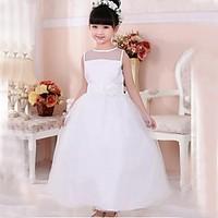 girls white flower bow tie tulle long party pageant wedding bridesmaid ...