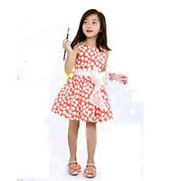 girls green red dress floral polyester summer