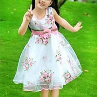 girls summer rose sleeveless princess dresses with belt