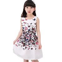 Girl\'s Beach Solid Floral Dress, Cotton Polyester Summer Spring Sleeveless