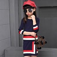 girls casualdaily print clothing set cotton spring fall blue pink