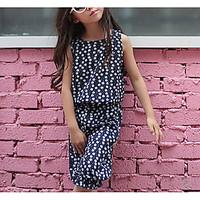 Girls\' Casual/Daily Polka Dot Floral Sets, Rayon Summer Sleeveless Clothing Set