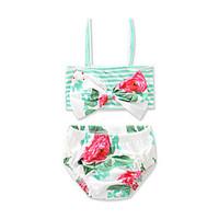 Girls\' Bow Print Stripe FLOWER Swimwear Cotton Sandy Beach Swimming Kids Baby Clothing FenLieShi Swimsuit 2Pcs set