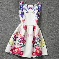 girls white dress print polyester summer