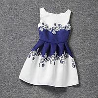 girls white dress print polyester summer