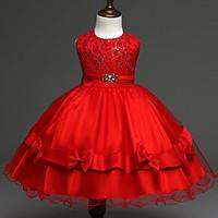 girls gold red dress lace polyester spring fall